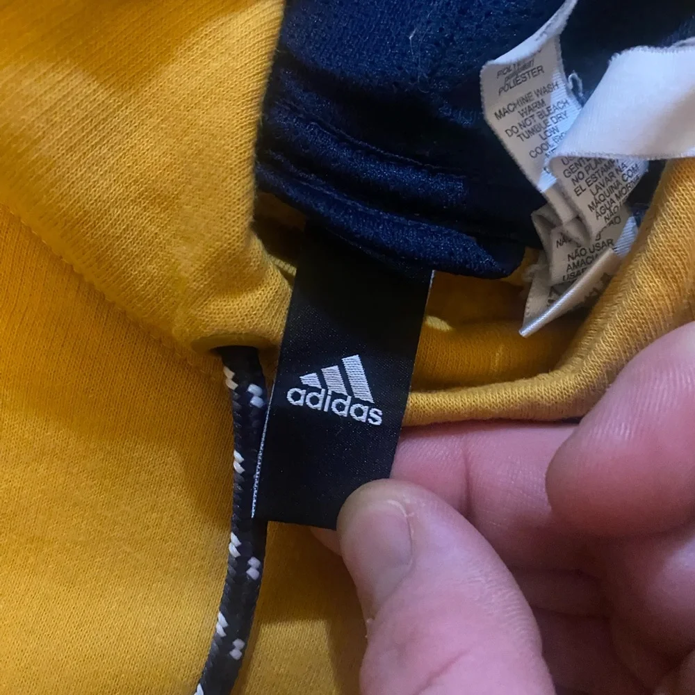 Adidas Men's Two-Tone Yellow and Navy Hoodie